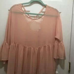 Woman Sheer blouse crisscross in the back